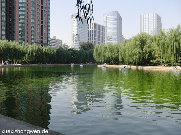 Hochhäuser in Peking im Parkhintergrund