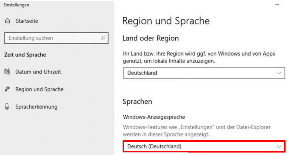 Windows 10 Sprache auswählen
