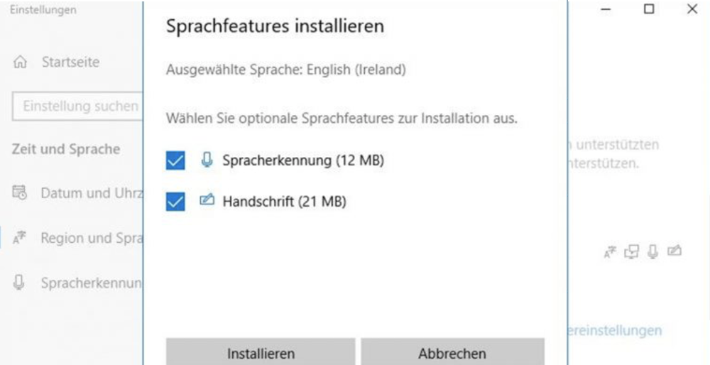 Windows 10 Sprachfeatures installieren